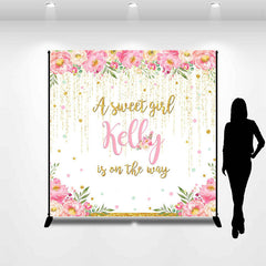 Lofaris Pink Floral Gold Glitter Custom Baby Shower Backdrop