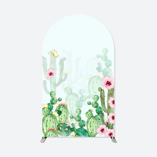 Lofaris Pink Floral Green Cactus Arch Backdrop For Birthday