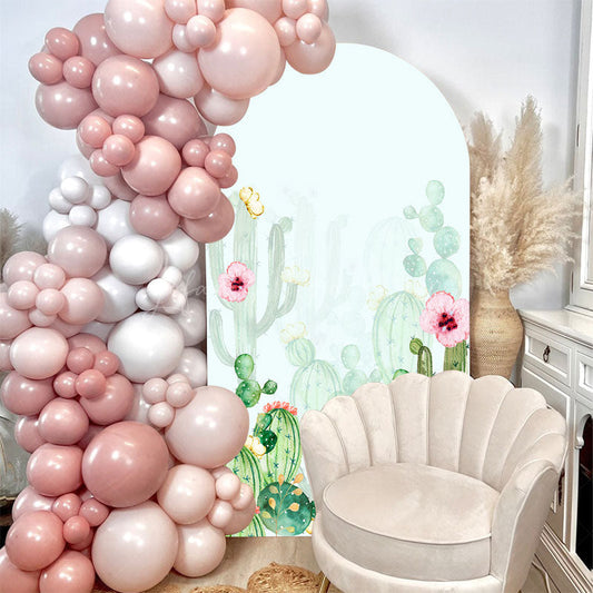 Lofaris Pink Floral Green Cactus Arch Backdrop For Birthday
