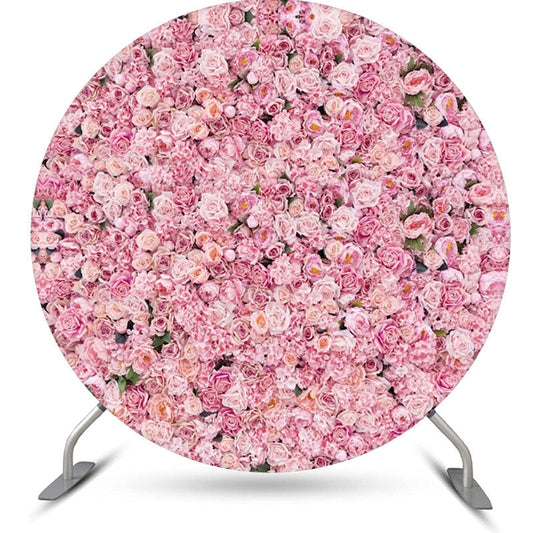 Lofaris Pink Floral Green Leaves Round Wedding Backdrop