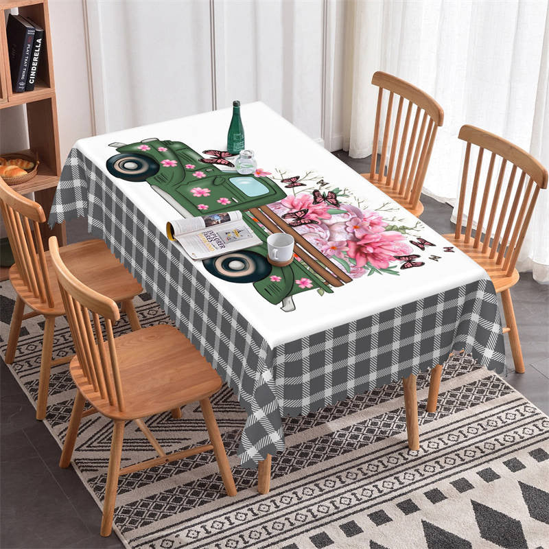 Lofaris Pink Floral Green Truck Butterfly Kitchen Tablecloth