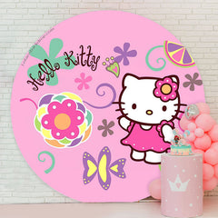 Lofaris Pink Floral Hello Kitty Circle Birthday Backdrop