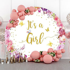 Lofaris Pink Floral Its A Girl Round Baby Shower Backdrop
