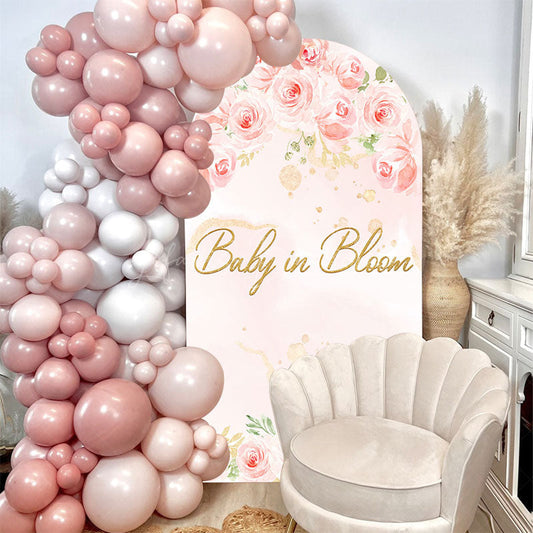 Lofaris Pink Floral Leaf Spring Baby Shower Arch Backdrop