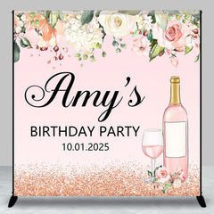 Lofaris Pink Floral Leaf Wine Custom Birthday Party Backdrop