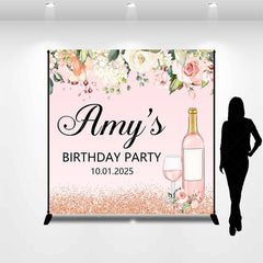 Lofaris Pink Floral Leaf Wine Custom Birthday Party Backdrop