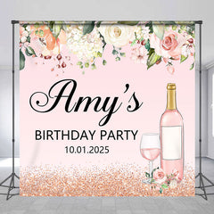 Lofaris Pink Floral Leaf Wine Custom Birthday Party Backdrop