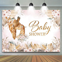Lofaris Pink Floral Leaves Boho Giraffe Baby Shower Backdrop