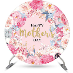 Lofaris Pink Floral Leaves Gold Round Mothers Day Backdrop
