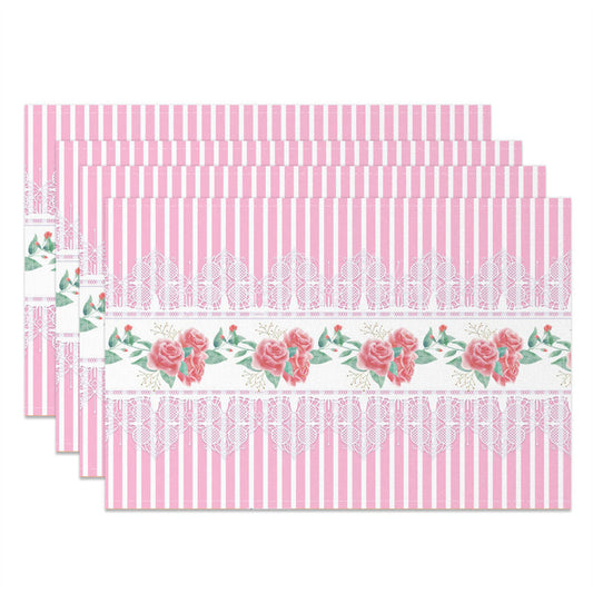 Lofaris Pink Floral Leaves Repeat Stripe Set Of 4 Placemats