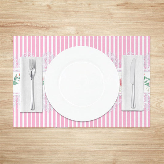 Lofaris Pink Floral Leaves Repeat Stripe Set Of 4 Placemats