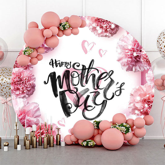Lofaris Pink Floral Liaghts Heart Round Mothers Day Backdrop