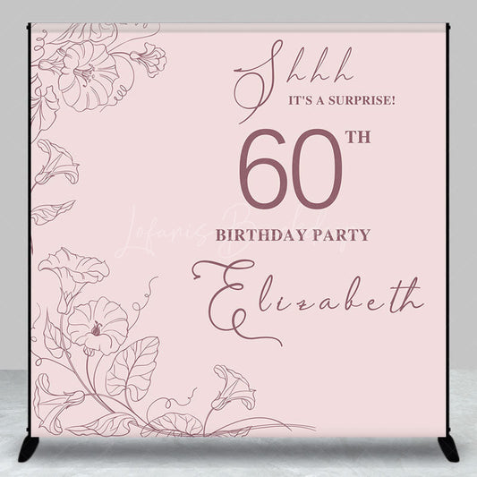 Lofaris Pink Floral Lines Custom Name 60th Birthday Backdrop