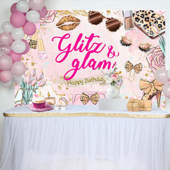 Lofaris Pink Floral Make Up Lip Bow Knot Birthday Backdrop