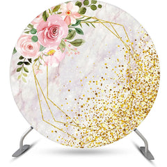 Lofaris Pink Floral Marble Golden Round Birthday Backdrop