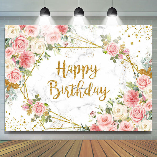 Lofaris Pink Floral Marble Texture Glitter Birthday Backdrop