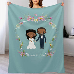 Lofaris Pink Floral Married Couple Blue Custom Wedding Blanket