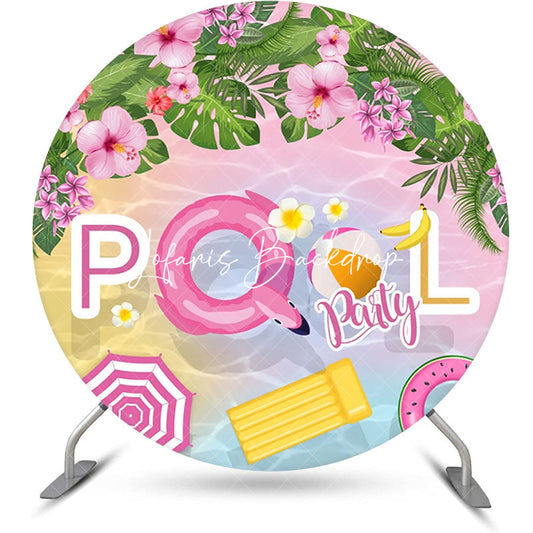 Lofaris Pink Floral Plant Summer Round Pool Party Backdrop