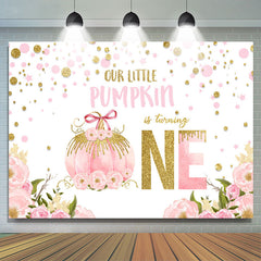 Lofaris Pink Floral Pumpkin Is Turning One Birthday Backdrop