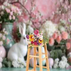 Lofaris Pink Floral Rabbit Egg Vase Easter Photo Backdrops