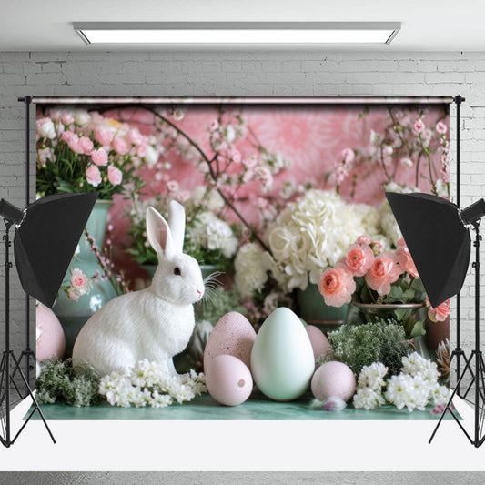 Lofaris Pink Floral Rabbit Egg Vase Easter Photo Backdrops