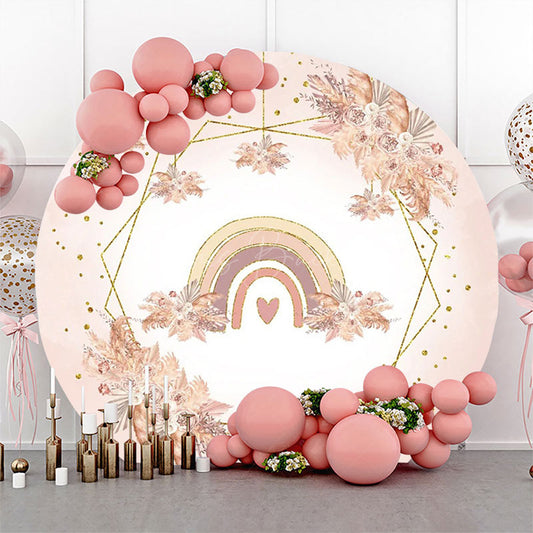 Lofaris Pink Floral Rainbow Boho Round Birthday Backdrop