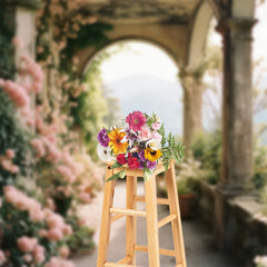 Lofaris Pink Floral Retro Arch Spring Backdrop For Photo