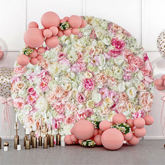 Lofaris Pink Floral Round Wedding Party Backdrop Cover