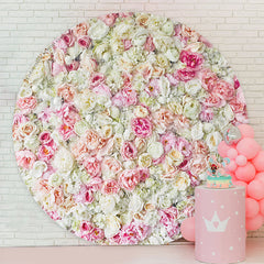 Lofaris Pink Floral Round Wedding Party Backdrop Cover