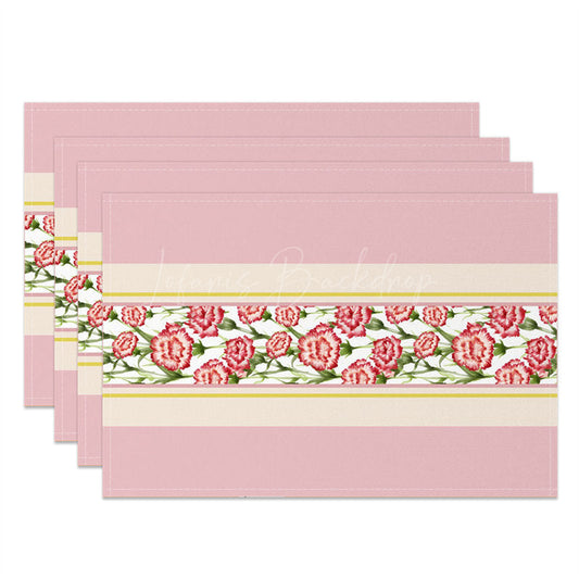 Lofaris Pink Floral Seamless Beige Dining Set Of 4 Placemats