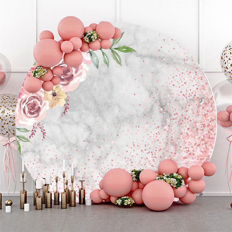 Lofaris Pink Floral Sequin Marble Round Birthday Backdrop