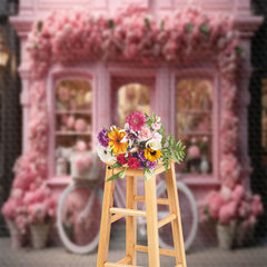 Lofaris Pink Floral Shop Bike Spring Backdrop For Photograph
