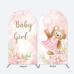 Lofaris Pink Floral Teddy Bear Baby Shower Arch Backdrop