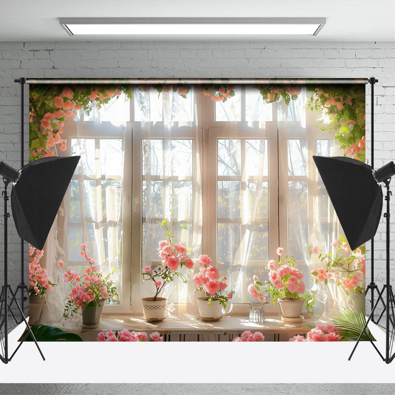 Pink Floral Warm Sunshine Window Photo Backdrop - Lofaris