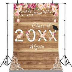 Lofaris Pink Florals And Bright Wood Class Of 2022 Backdrop