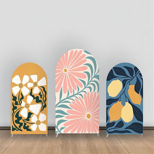 Lofaris Pink Florals Lemon Leaves Abstract Arch Backdrop Kit