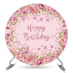 Lofaris Pink Flowers Circle Happy Birthday Backdrop For Girls