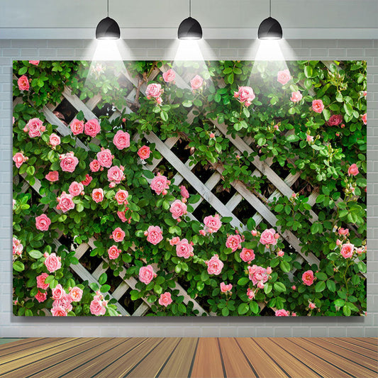 Lofaris Pink Flowers Fence Green Leaves Spring Backdrop