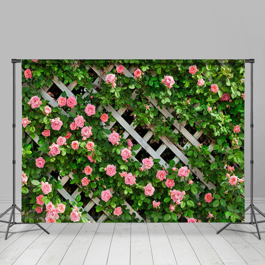 Lofaris Pink Flowers Fence Green Leaves Spring Backdrop