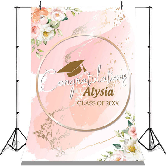 Lofaris Pink Flowers Glitter Class Of 2022 Graduation Backdrop