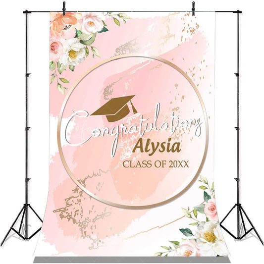 Lofaris Pink Flowers Glitter Class Of 2022 Graduation Backdrop