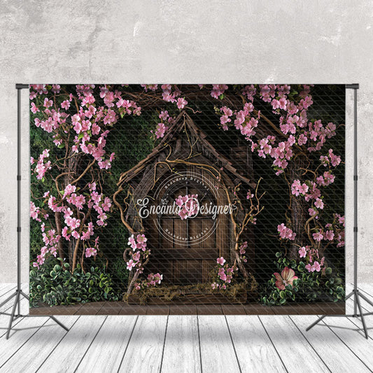 Lofaris Pink Flowers Surround Vintage Wood House backdrop