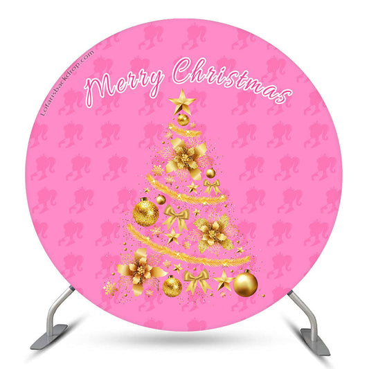 Lofaris Pink Girl Golden Tree Circle Christmas Backdrop