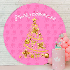 Lofaris Pink Girl Golden Tree Circle Christmas Backdrop