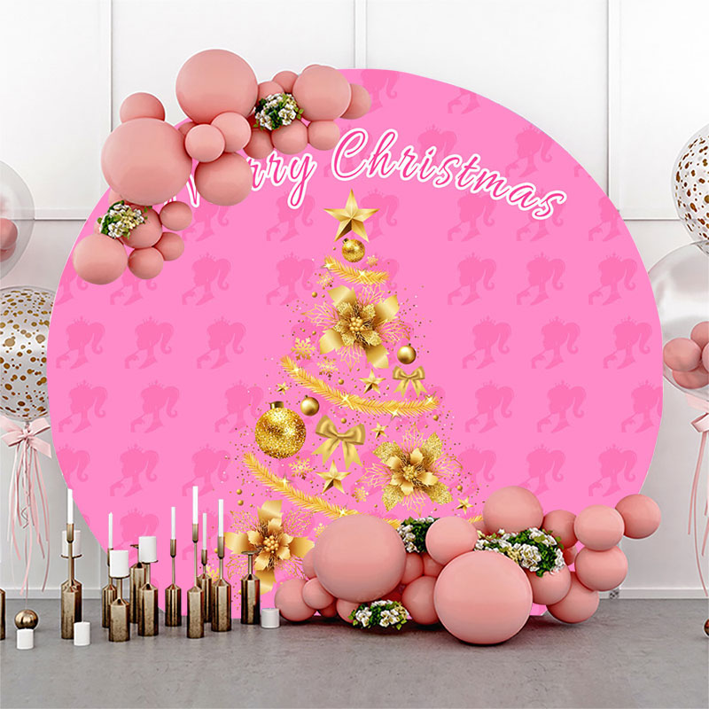 Lofaris Pink Girl Golden Tree Circle Christmas Backdrop