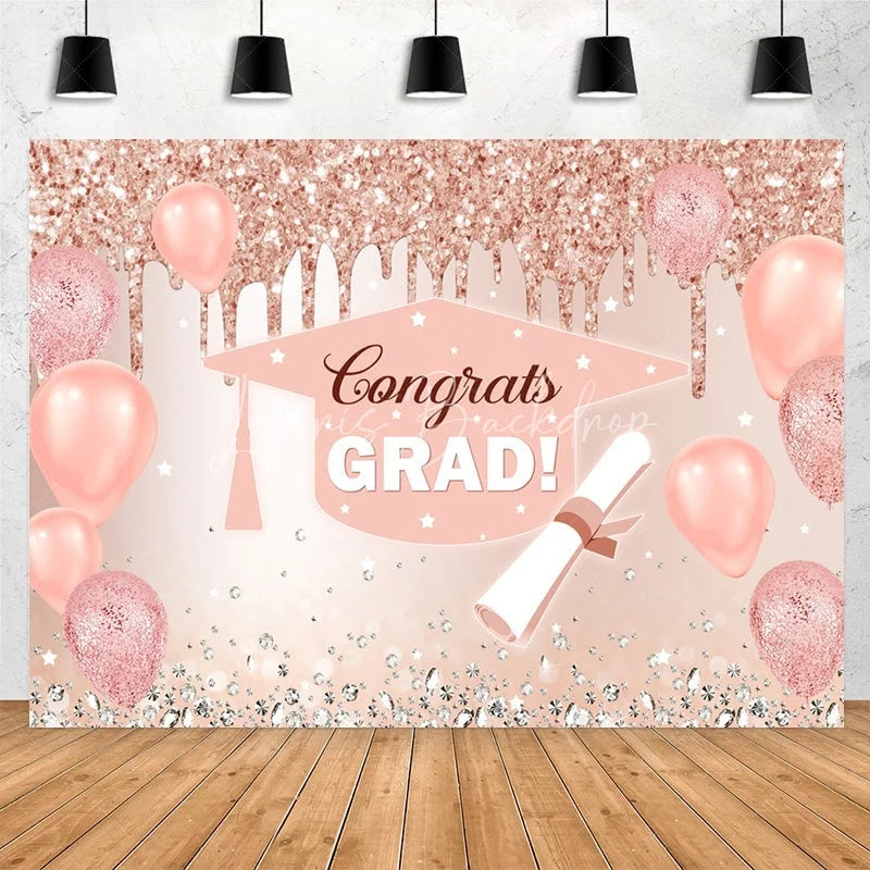 Lofaris Pink Glitter Ballons And Diamond Congrats Grad Backdorp