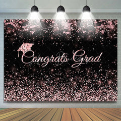 Lofaris Pink Glitter Black Congrats Grad Party Backdrop
