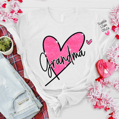 Lofaris Pink Glitter Heart Custom Grandma And Kids T - Shirt