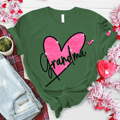 Lofaris Pink Glitter Heart Custom Grandma And Kids T - Shirt