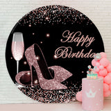 Load image into Gallery viewer, Lofaris Pink Glitter Heels Black Round Happy Birthday Backdrop